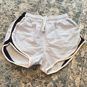 Lauren James Seersucker Athletic Shorts - Blue and White